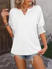 ASKSA Damen T-Shirt V-Ausschnitt 3/4 aermel Bluse Einfarbig Produktbild-Vorschau 2