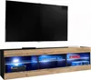 A modern TV stand with LED lighting and a large flat-screen TV mounted above it. Náhled obrázku produktu