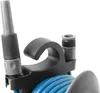 A close-up view of a blue hose on a reel, with a black hook and gray connectors. Produktbild-Vorschau