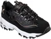 A single black Skechers D'Lites sneaker with white sole and gold accents, shown from a side-diagonal angle against a white background. Voir les images du produit