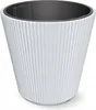 A white planter with a black insert, shown from a slight angle against a white background. Produktbild-Vorschau