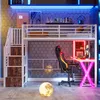 A loft bed with a desk and gaming chair setup, illuminated by LED lights. Anteprima dell’immagine prodotto