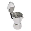 A silver moka pot with its lid open, on a white background. Produktbild-Vorschau