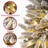 Close-up shots of a snow-covered artificial Christmas tree with LED lights, highlighting its features. Produktbild-Vorschau