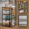 A kitchen cart with various items on it, presented in a lifestyle setting with additional close-up marketing images on the right. Voir les images du produit