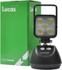 A product shot of a portable LED work light and its packaging. Produktbild-Vorschau