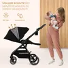 A woman holding a baby next to a stroller, with marketing text and icons. Anteprima dell’immagine prodotto