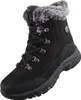 A black winter boot with gray fur trim. Voir les images du produit
