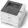 A white and gray OKI B412dn S/W laser printer is shown from a slightly elevated diagonal angle against a white background. Náhľad obrázku produktu
