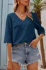 Damenmode Kurzarm-T-Shirt mit V-Ausschnitt, einfarbig, Produktbild-Vorschau 2