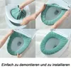 Collage showing the installation and use of a toilet seat cover. Produktbild-Vorschau