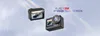Two action cameras are shown against a light blue and white background with rainbow-like light effects. Anteprima dell’immagine prodotto
