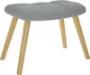 A gray upholstered stool with wooden legs on a white background. Podgląd zdjęcia produktu