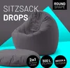 A dark gray beanbag chair and a matching round cushion are shown on a gray and cyan background. Text overlays highlight product features and branding. Anteprima dell’immagine prodotto