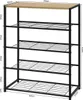 A multi-tier shoe rack with a wood-look top shelf and black metal frame. Náhľad obrázku produktu