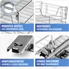 A collage of four close-up images showing details of a chrome-plated metal shelf or drawer, with accompanying German text highlighting its features. Náhľad obrázku produktu