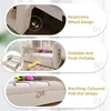 Collage of images highlighting features of a beige upholstered bed frame. Anteprima dell’immagine prodotto