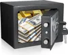 A safe filled with gold bars and stacks of US dollar bills. Produktbild-Vorschau