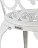 Close-up of a white metal garden chair with a decorative scroll pattern and a brand logo. Náhled obrázku produktu