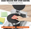 A hand is cleaning a waffle maker with a cloth, with other cleaning cloths nearby. Text overlays describe features. Náhled obrázku produktu