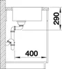 A technical drawing of a sink drain and plumbing system, with dimensions indicated. Produktbild-Vorschau