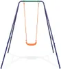 A single swing set with an orange seat, suspended by orange ropes from a green crossbar supported by blue A-frame legs. Náhľad obrázku produktu