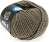 A ball of taupe-colored yarn with a label wrapped around it. Produktbild-Vorschau