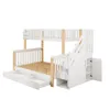 A white and wood bunk bed with stairs and storage drawers, shown against a white background. Náhled obrázku produktu