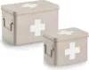 Two beige metal first aid boxes with white crosses on a white background. Náhled obrázku produktu