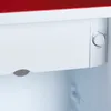 Close-up view of the inside of a red and white refrigerator, showing a temperature control dial. Voir les images du produit