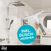A shower system and a squeegee are shown in a bathroom setting. Produktbild-Vorschau