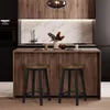 A modern kitchen island with two bar stools in front of it, featuring a marble backsplash and wooden cabinets. Náhľad obrázku produktu