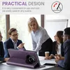 A group of people in a meeting discussing a tablet device with a purple case. Produktbild-Vorschau