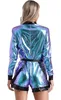 Rear view of a woman wearing a metallic jumpsuit. Podgląd zdjęcia produktu