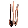 A set of four rose gold colored cutlery pieces arranged vertically against a white background. Produktbild-Vorschau