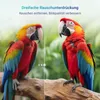 A split image showing a comparison of image quality, with the left side appearing grainy and the right side clear and sharp. The right side features a colorful parrot. Produktbild-Vorschau