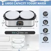 A yogurt maker with dimensions and feature icons. Podgląd zdjęcia produktu