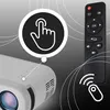 A projector and a remote control are shown with graphic overlays indicating features. Voir les images du produit