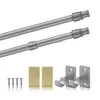 A set of curtain rods and mounting hardware, including two rods, four screws, two rectangular mounting plates, and two brackets. Náhled obrázku produktu