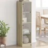 A tall, narrow cabinet with glass doors stands in a room next to a dining table and chairs. Anteprima dell’immagine prodotto