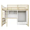 A loft bed with integrated desk, shelves, and wardrobe, shown against a white background. Voir les images du produit