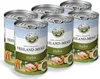 A group of six cans of dog food are arranged in a staggered formation against a white background. Produktbild-Vorschau