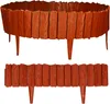 Two views of a brown plastic garden border with a wood-grain texture. Produktbild-Vorschau