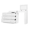A white vanity table with drawers and a lighted mirror. Voir les images du produit