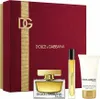 A gift set of Dolce & Gabbana 'The One' fragrance, including an Eau de Parfum, a rollerball, and a body lotion, presented in a red gift box. Produktbild-Vorschau