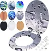 A collage of different toilet seats with various designs, including one with a water drop pattern that is also shown open and installed. Anteprima dell’immagine prodotto