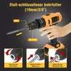 An instructional image demonstrating how to insert and secure a drill bit into a cordless drill's keyless chuck. Produktbild-Vorschau