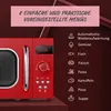 Close-up of a red microwave oven with a list of pre-programmed menus and their corresponding icons. Anteprima dell’immagine prodotto