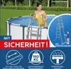 A woman is in a pool, and a ladder is shown with a child. There are also icons and text describing features. Produktbild-Vorschau