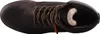 A top-down view of a brown leather boot with white fur lining. Voir les images du produit